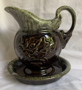 Vintage Hull Olive Green 1 Qt 7” Pitcher And Saucer A50 & A51 - Picture 1 of 4