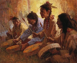  "FOUR SACRED DRUMMERS" LIMITED EDITION PRINT BY HOWARD TERPNING - Picture 1 of 9