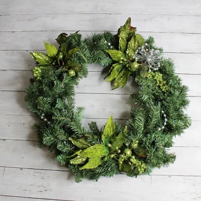 Corona de Navidad Artificial Pino Perenne 21" Verde Flor de Pascua Decoración del Hogar Foto 1 de 4