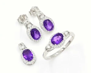 7x5 MM Natural Amethyst Jewelry Set February Birthstone 925 Sterling Silver - Picture 1 of 5