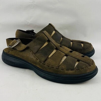 Sandalias para Hombres 13 Merrell Topo Slice Mocha Cuero Marrón Pescador Tacón Correa Foto 1 de 4