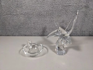 Statuina Steuben vetro cristallo trasparente piatto olive e acqua uccellino volo oca 8095 - Foto 1 di 6