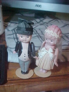 Kewpie Bride Groom Toppers Figurines Mid Century Celluloid Wedding Couple Stand - Picture 1 of 5