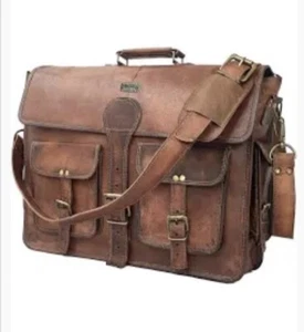 Mens Genuine Vintage Leather Messenger Man Business Laptop Briefcase Satchel Bag - Picture 1 of 10
