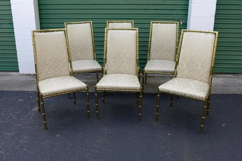 Set of 6 Gold Faux Bamboo Metal Dining Chairs Vintage Hollywood Regency High Bac Cover