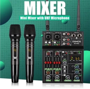 Professional Audio Mixer With Wireless Microphone 4-channel Dj Mixer Sound Mixer - Picture 1 of 11