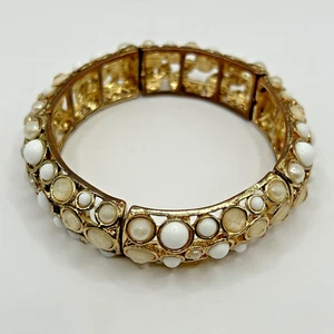 Pulsera elástica panel tono dorado con perlas de imitación y piedras envío rápido gratuito - Imagen 1 de 7