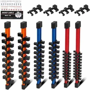 Soportes organizadores de enchufes de doble cara de 6 piezas 1/4" 3/8" 1/2" portátiles/montados en la pared - Imagen 1 de 10