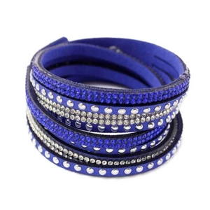 Fashion Unisex Men Women Luxury Crystal Rivet Leather Bracelet Punk Style 0857 - Picture 1 of 13