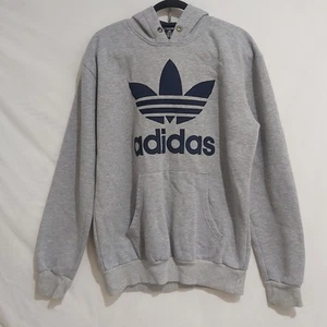 Adidas Size L Hoodie Grey Embroidered Trefoil Logo Pullover Sweatshirt - Picture 1 of 5