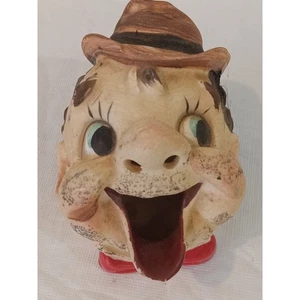 Estatuilla cenicero cabeza cerámica vintage con sombrero numerado cara divertida - Imagen 1 de 5