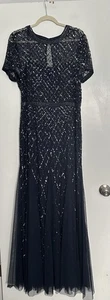 Adrianna Papell Navy Blue Sequined Beaded Formal Gown Size 18 - Picture 1 of 11