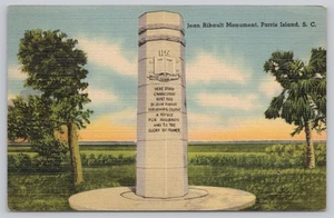 Linen Postcard Jean Ribault Monument Parris Island South Carolina - Picture 1 of 2