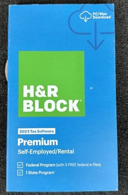H&R Block PREMIUM 2023 Tax Software Self Employed / Rental Window / Mac turbotax - Image 1 of 2