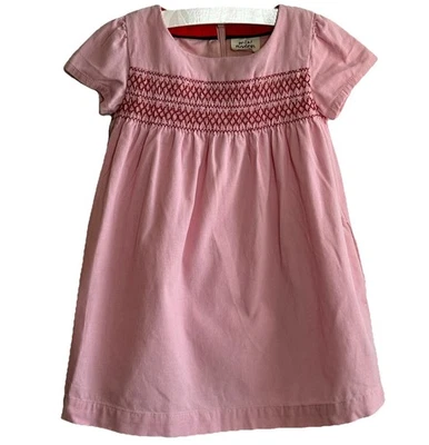 MINI BODEN Pink Corduroy Smocked Short Sleeve Dress Size 2/3 Year Pockets Lined - Image 1 of 4