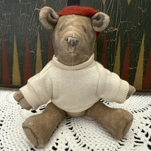 Michael Hague Toy Works Teddy Bear Bean Bag Plush Red Beret Sweater 1984 VTG - Picture 1 of 6