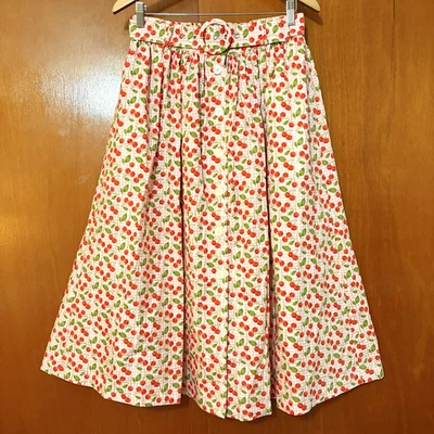 ModCloth Pink Gingham Cherry Print Full  Midi Skirt Belted Size Medium - Image 1 of 4
