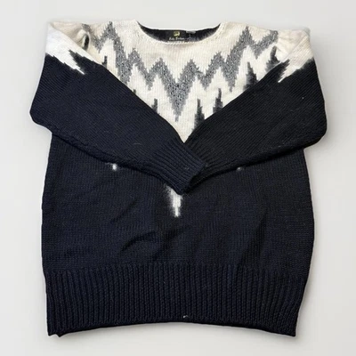 Suéter Vintage Completamente Moda Mezcla Angora Negro Blanco Zigzag Años 80 Hong Kong M Foto 1 de 4