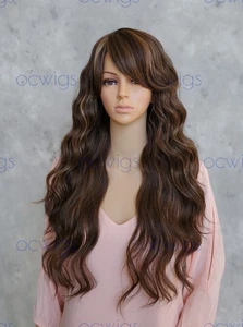 Long Layered Spiral Curls Heat OK Human Hair Blend Wig Light Brown/Blonde EVBF - Picture 1 of 7