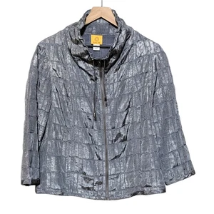 Ruby Rd. Womens Textured 3/4 Sleeve Full Zip Jacket Size 16 Silver Pockets - Picture 1 of 3