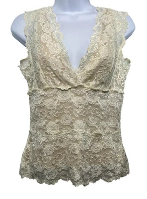 George кружева верхний женщин маленький пергамент бежевый без рукавов V шеи с подкладкой блузка - Изображение 1 из 4