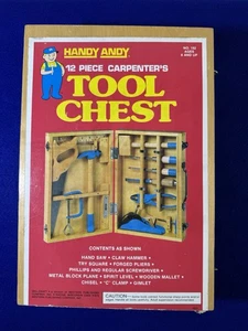 De colección Práctico Andy 12 Piezas Niños’s Carpenter’s Tool Cofre Excelente Estado. Incompleto - Imagen 1 de 8