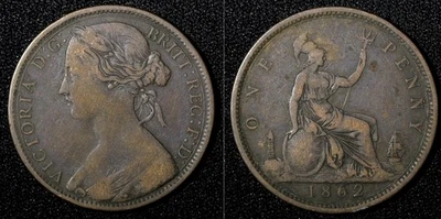 Grã-Bretanha Victoria Bronze 1862 1 centavo KM# 749,2 (28 407) - Imagem 1 de 3