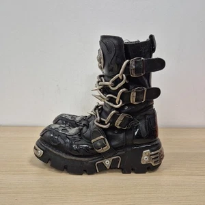 New Rock Reactor Skull Chain Spikes Leather Chunky Mid Calf Boots Uk 7 Eu 41 - Picture 1 of 10