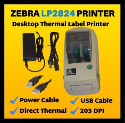 Zebra LP2824 Label Printer, 2824-21100-0001, Includes Power and USB Cable!🔥⭐ - Image 1 of 4