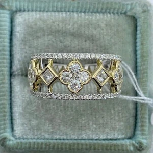 2Ct Round Lab Created Diamond Clover Style Wedding Ring 14K White Gold Plated - Bild 1 von 5