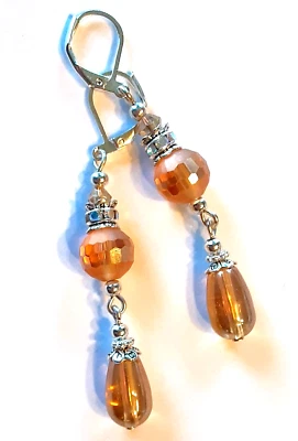 Pendiente colgante topacio AMARILLO CRISTAL FACETADO SP LEVERBACK hecho a mano XXBA Foto 1 de 4