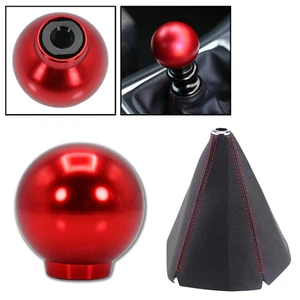 Perilla de cambio de aluminio bola redonda roja Racing + bota para 92-95 Honda Civic EG cromo - Imagen 1 de 7