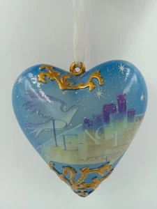 Painted Ceramic Heart Shaped Ornament gold Accents, Peace,dove Bethlehem 3.5"× 3 - Picture 1 of 8