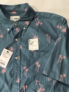 Sonoma Button Up Shirt Mens Large Tall Short Sleeve Blue Pink Palm Tree Casual