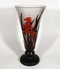 CAMEO ART GLASS VASE FLORAL FLOWERS D MARK BENEATH MAKER UNKNOWN 11.25