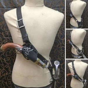 Pirate Leather Strap Costume Baldric Gun Sword Holster Flintlock Pistol Medieval - Picture 1 of 14