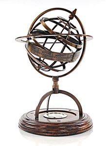 Brass Armillary Globe With Compass on Wooden Base - Picture 1 of 1