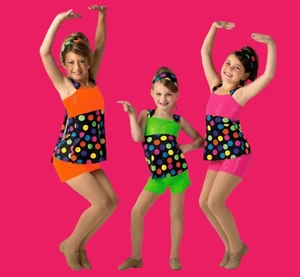 Candyman HOT PINK Child 6x7 New Dance Costume Polka Dot Top w/Shorts & Headwrap - Picture 1 of 10