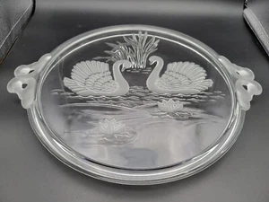 Mikasa Glass Crystal Cake Plate Serving Tray Frosted Swans Handles - Picture 1 of 8