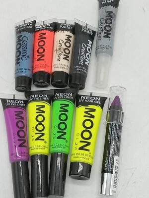 Gran lote de 10 productos para cabello y ojos Moon Glow neón y metálicos, ¡pinturas faciales corporales! Foto 1 de 4