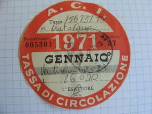 BOLLO ACI AUTOCARRO ORIGINALE GENNAIO 1971 TASSA CAMION - Picture 1 of 1