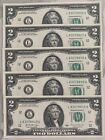 Lot of 5 Uncirculated Sequential Two Dollar Bills Consecutive Serial # Crisp $2