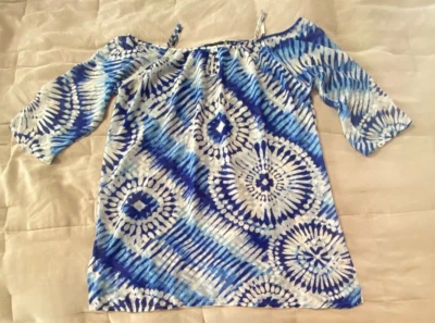 APT. 9 Mujeres Azul Blanco Tie Dye Manga 3/4 Hombro Frío Natación Playa Cubrir OS Foto 1 de 4