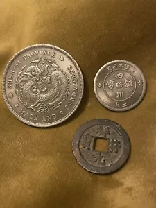 More details for 3 old collectable chinese coins 1 dragon coin 1 cash &amp; one 11th century coin