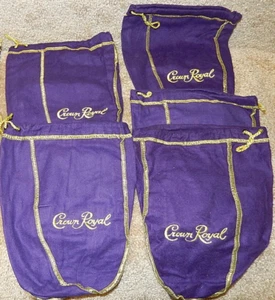 Lot of 5 - Purple Felt Cloth Crown Royal Bags Gold Stitching & Drawstring-NOS - Picture 1 of 8