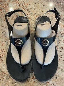 Michael Kors Black Jelly Buckle Strap Women's Thong Sandals MK Gold Size 10