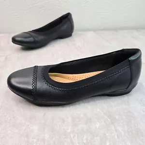 Clarks Comfort Ballet Flats Size 7 Wide Fit Black Leather Dressy Ballerina Shoes - Picture 1 of 12