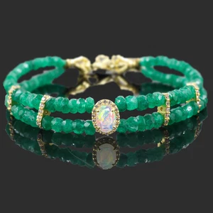 Esmeraldas ópalo encanto piedras preciosas cuentas oro 18k pulsera joyería regalo ella cl8 - Imagen 1 de 8