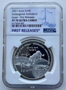 NGC PF70 Israel 2021 Endangered Animals in Israel Silver Coin 1oz 2 Nis - Picture 1 of 7