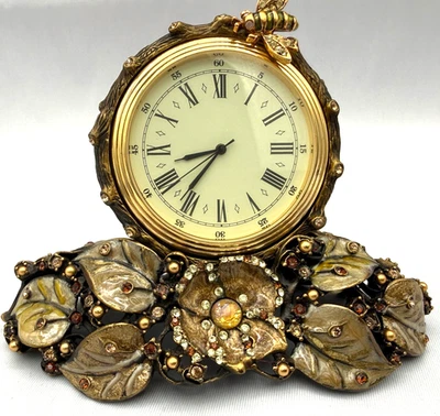 JAY STRONGWATER Leaf & Bee Mayfair Jeweled Enamel Desk Clock USA With Box - Image 1 of 4